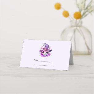 Carte De Placement Crâne dans un chapeau de sorcière Table fantaisist
