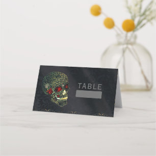 Carte De Placement Crâne d'araignée orné de bijoux et roses, fête gla