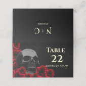 Carte De Placement Crâne éffrayant et roses rouges Mariage gothique d (Extérieur déplié)