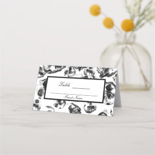 Carte De Placement Crânes noires et blanches Skeleton Skull Table Num