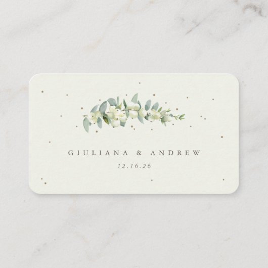 Carte De Placement Crème blanche Snowberry+Eucalyptus Mariage d'hiver (Dos)