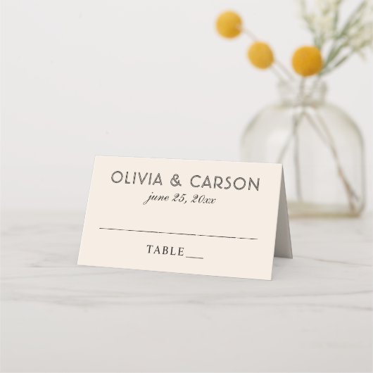 Carte De Placement Crème moderne et Monogramme Mariage noir (Devant)