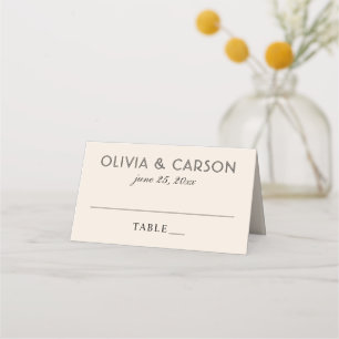 Carte De Placement Crème moderne et Monogramme Mariage noir