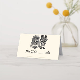 Carte De Placement Crème Noir et Or Vintage Mariage Squelette