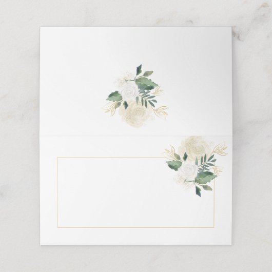 Carte De Placement Crème Roses Blanches Parties scintillant Verdure C (Extérieur déplié)