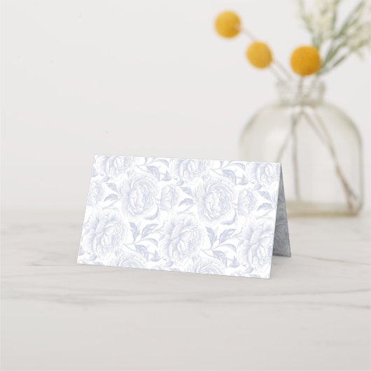 Carte De Placement Crest Monogram Dusty Blue Peony Reserved (Dos)