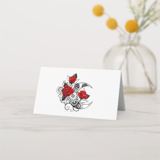 Carte De Placement Croissant mécanique avec roses rouges (Devant)