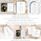 Carte De Placement Croix Bleue Dusty moderne Boy First Communion