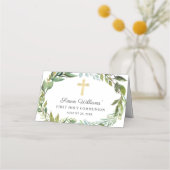 Carte De Placement Croix d'or Verdure Wreath Première Communion saint (Dos)
