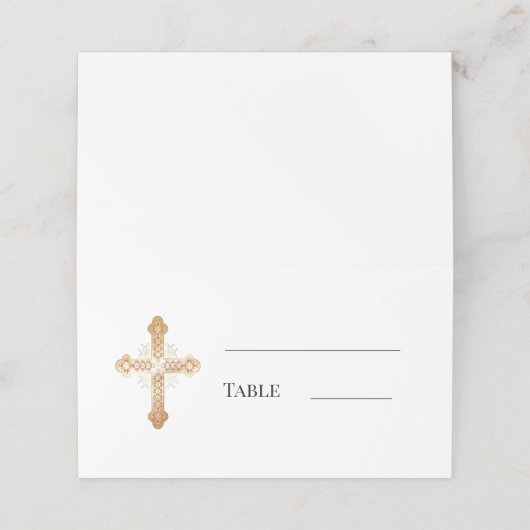 Carte De Placement Croix dorée blanche simple (Extérieur déplié)