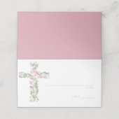 Carte De Placement Croix florale rose Baptême Numéro de table Carte d (Extérieur déplié)