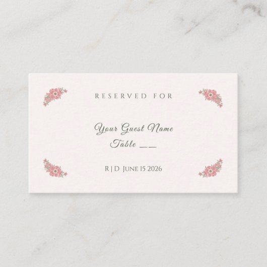 Carte De Placement Customized Name Blush Floral Garden Wedding Table (Devant)