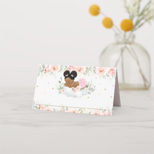 Carte De Placement Cute Africain Afro Puff rose Floral Douche Anniver (Devant)