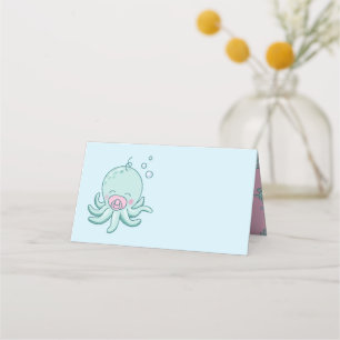 Carte De Placement Cute Baby shower Octopus Kawaii fille rose