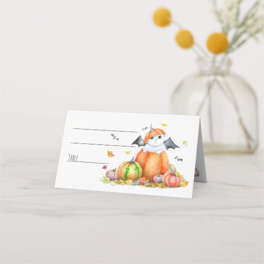 Carte De Placement Cute Halloween Chat en Citrouille (Devant)