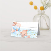 Carte De Placement Cute Teddy Ours Bleu Garçon Baptême (Devant)