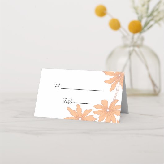 Carte De Placement Daisées orange sur la carte Mariage Floral blanc (Devant)