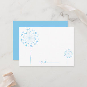Carte De Placement Dandelion bleu Fleurs Amour Coeurs Mariage d'été