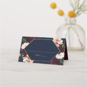 Carte De Placement Dark Navy Bourgogne Blush Peonies Floral Mariage (Dos)