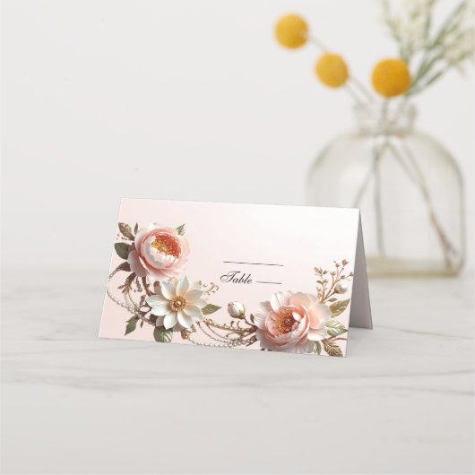 Carte de placement de fleurs roses et blanches déc (Devant)