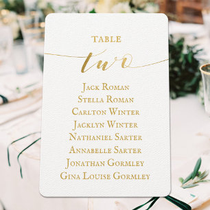 Carte de placement de mariage à calligraphie dorée