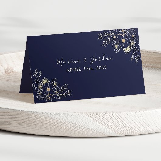 Carte de placement de mariage à fleurs bleu marine