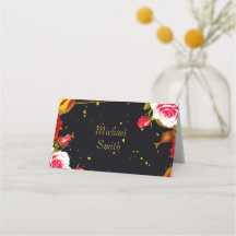 Carte de placement de mariage à motif floral noir