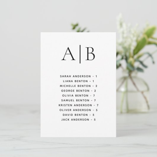 Carte de placement de mariage alphabétique calligr (Debout devant)
