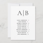 Carte de placement de mariage alphabétique calligr (Devant)