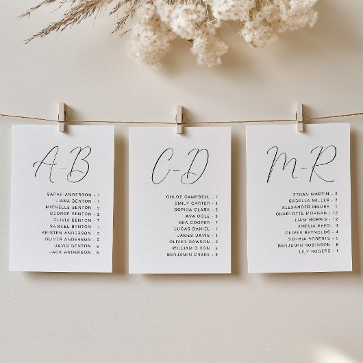 Carte de placement de mariage alphabétique en call