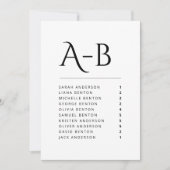 Carte de placement de mariage alphabétique individ (Devant)