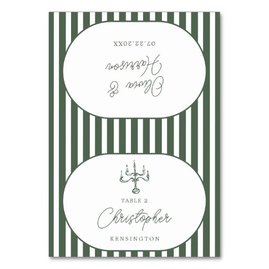 Carte de placement de mariage cabane rayée vert fo (Par défaut)