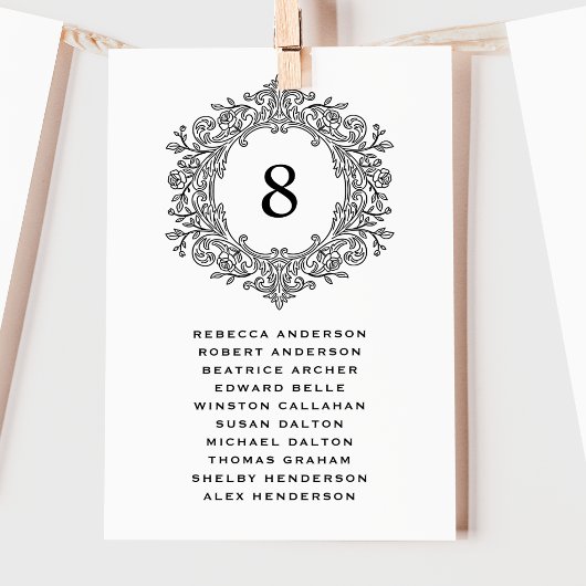 Carte de placement de mariage élégante au blason h