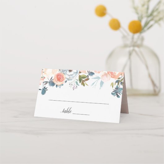 Carte de placement de mariage floral aquarelle pêc (Devant)