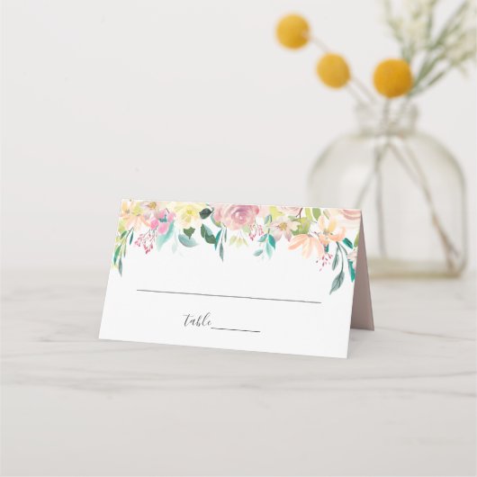 Carte de placement de mariage floral pastel printe (Devant)