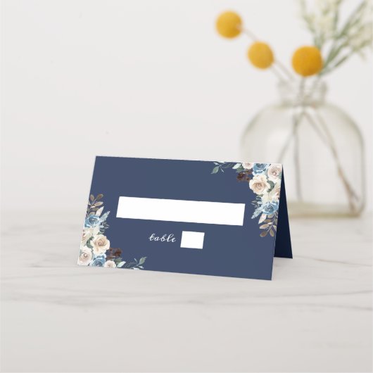 Carte de placement de mariage florale bleu marine (Devant)