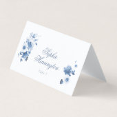 Carte de placement de mariage florale bleu poussié (Front)