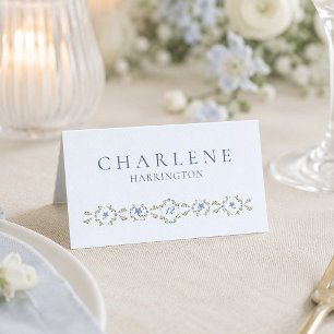 Carte de placement de mariage florale bleu poussié