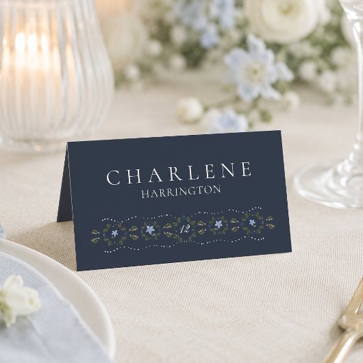 Carte de placement de mariage florale bleu poussié