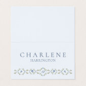 Carte de placement de mariage florale bleu poussié (Outside Unfolded)