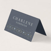 Carte de placement de mariage florale bleu poussié (Front)