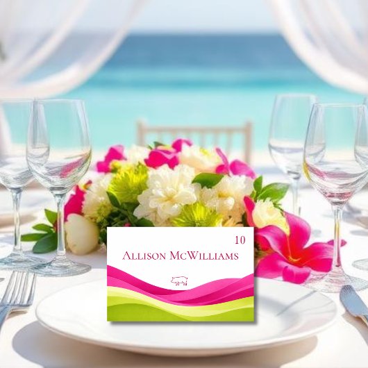 Carte de placement de mariage Fuchsia et vert citr