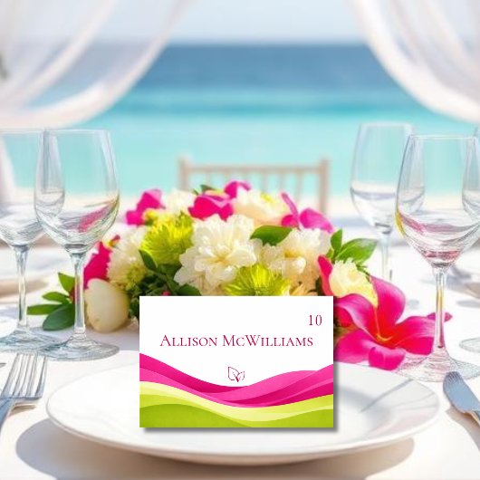 Carte de placement de mariage Fuchsia et vert citr