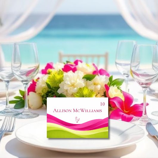 Carte de placement de mariage Fuchsia et vert citr