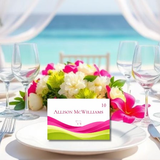 Carte de placement de mariage Fuchsia et vert citr