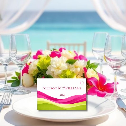 Carte de placement de mariage Fuchsia et vert citr