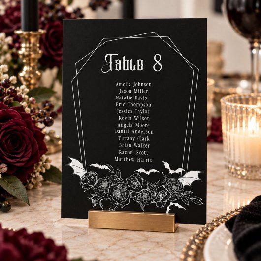 Carte de placement de mariage numéro de table goth