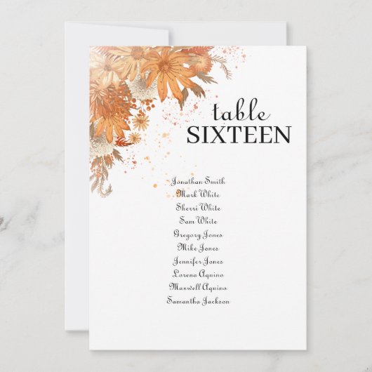 Carte de Placement de Mariage Printemps Été Fleur  (Devant)
