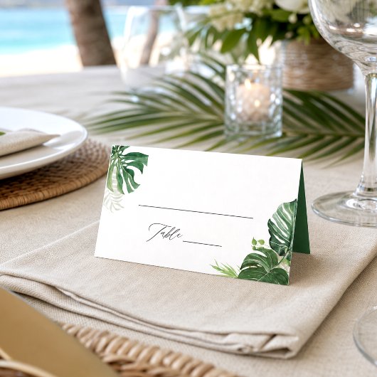 Carte de placement de mariage sur la plage aux feu