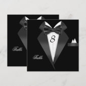 Carte de placement de numéro de table noir Tuxedo (Devant / Derrière)